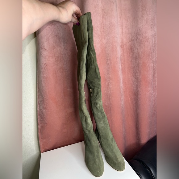 $795 Women’s L'AGENCE Charlotte Olive Green Suede Over-The-Knee Boots Sz 39.5 - Picture 6 of 8